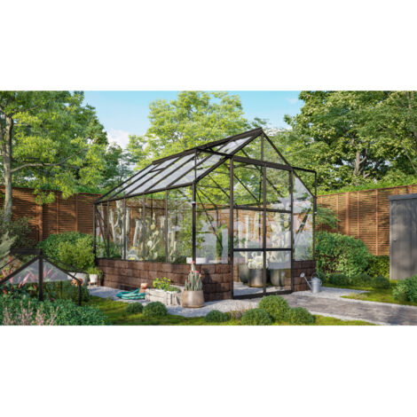 Vitavia Gewächshaus "Cassandra 8300", schwarz, 8,3 m², mit Sockelmauer in herbstlaub, 3 mm ESG