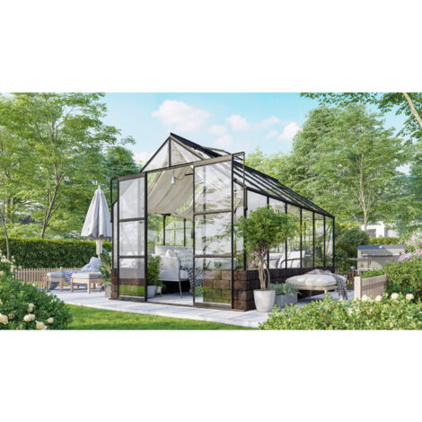 Vitavia Gewächshaus "Cassandra 9900", schwarz, 9,9 m², mit Sockelmauer in herbstlaub, 3 mm ESG