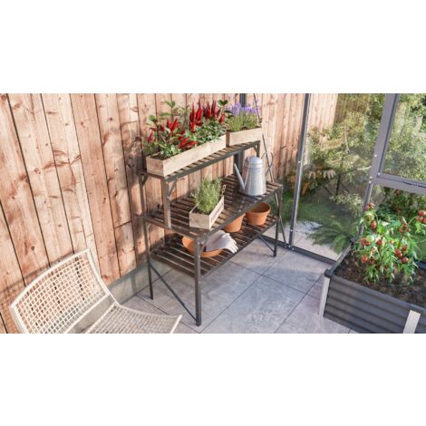 Vitavia Pflanztisch für Gewächshäuser, schwarz, 120 x 52 x 76 cm, 2 Ebenen