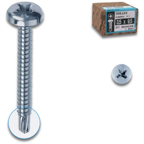 Vite Autoperforante Drillex Zincata bianca - TC a croce - MIsure (Diam x lungh): 3.5x38 mm - 500 pz