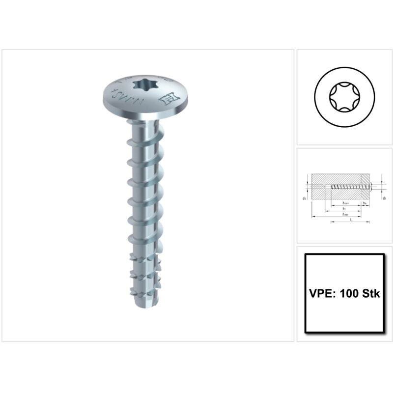 Heco Schrauben - Vite per calcestruzzo HECO-MMSplus-MS 75x 40/5 T-30 zn-bl (per 100)