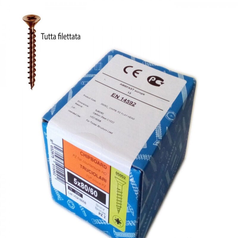 Ambrovit - Vite truciolare tsp cava pz interamente filettata in acciaio bronzato - ø mm.6,0x30