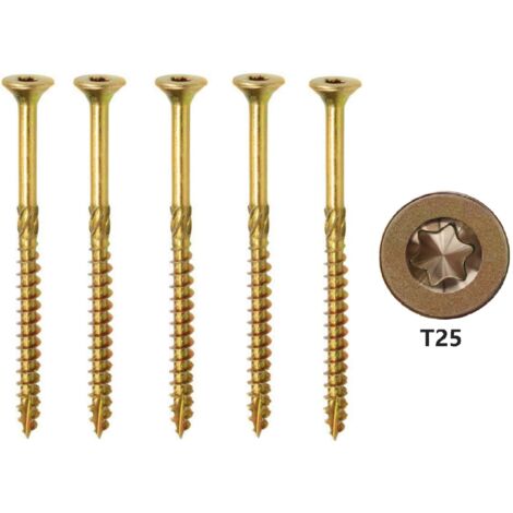 MINKUROW Viti autofilettanti per legno Torx gialle da 4,5 mm in acciaio al carbonio T25 con testa piatta zincata multiuso per legno (100 pezzi) Dimensioni: 4,5 mm x 45 mm-RAPANDA