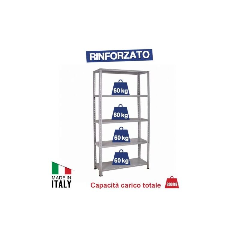 Image of Scaffale kit 5 ripiani piani in acciaio metallo 40X100X188 carico 400 kg 20622