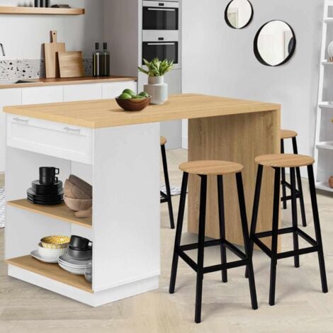 VITO 130 cm blanco 4 personas isla central con encimera de madera