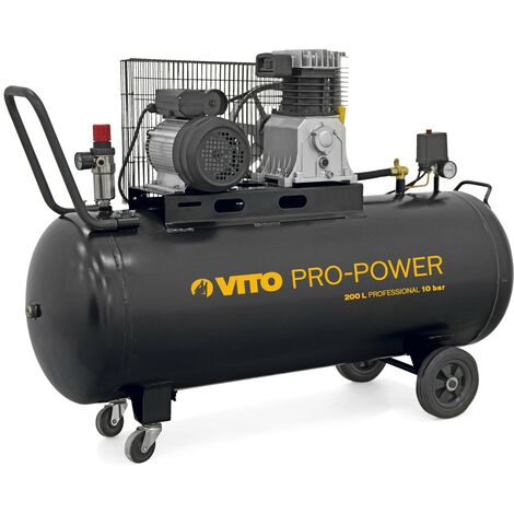 Vito – Compresseur d'air à courroie 200L 4CV 3KW 10 bar 400L/min – Moteur lubrifié monophasé – Pour travaux intensifs en atelier