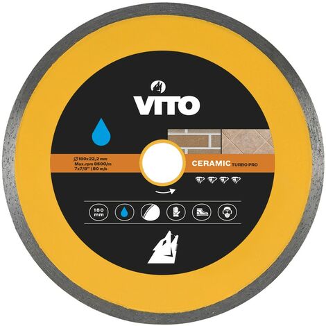 Vito – Disque diamant 180mm pour meuleuse – Coupe à eau – Alésage 22.5mm – Pour béton armé – 80 m/s – EN 13236