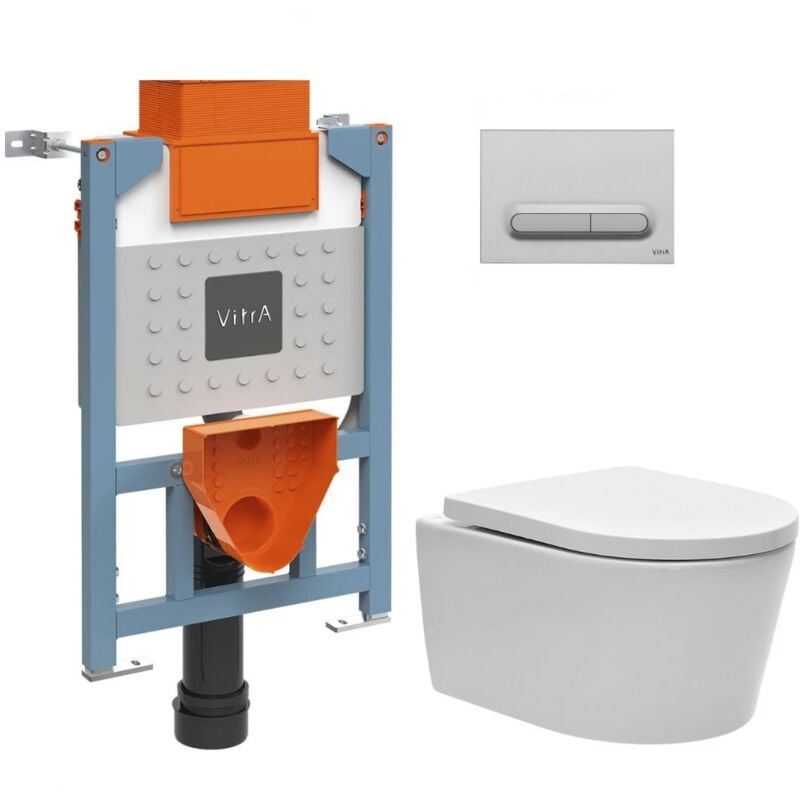 Vitra Bâti support 82cm + WC sans bride SAT + Abattant softclose + Plaque Chrome mat (VUNI82SAT-5)