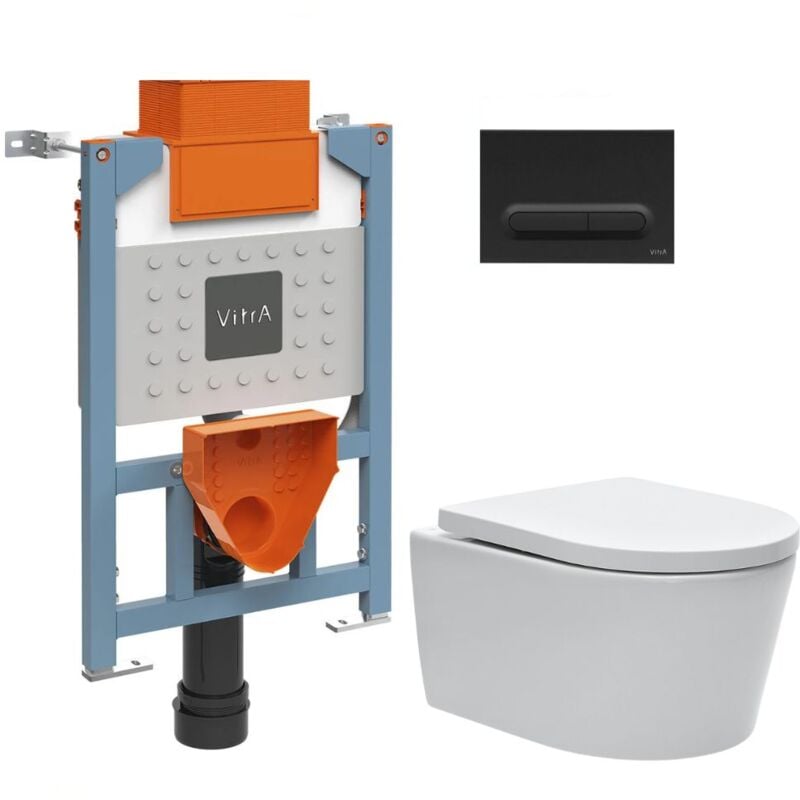 Vitra Bâti support 82cm + WC suspendu + Abattant softclose + Plaque noir (VUNI82SAT-6)