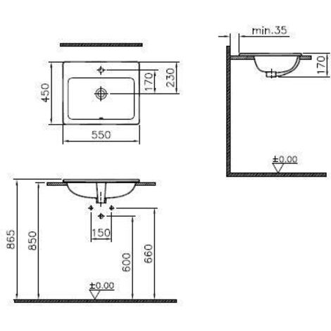 VITRA Einbauwaschtisch S20 550x450mm, m.HL, m.ÜL, weiß