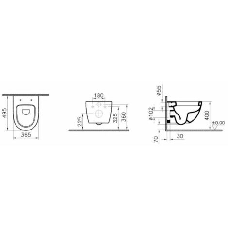 Vitra  Inodoro SENTO Compact de 49,5 cm con fijaciones invisibles + asiento ultrafino de cierre suave (SentoCompact)