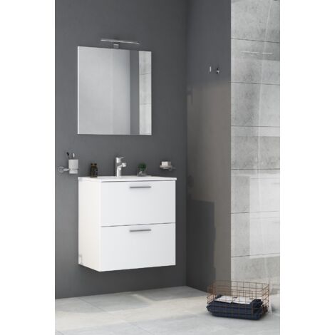 Vitra – Meuble lave-mains suspendu 80 cm – MIASET80B – Caisson MDF laqué blanc – Lavabo céramique – 2 tiroirs à fermeture douce