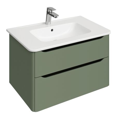 Vitra – Meuble sous vasque suspendu 80cm – Vert mat – Bois avec plan vasque céramique – 2 tiroirs à fermeture douce – Traitement antibactérien