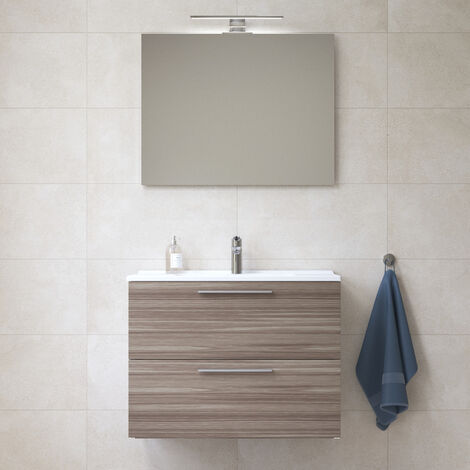 Vitra  Mia Badezimmerschranks 79x61x39,5 cm mit Spiegel, Waschbecken und LED-Beleuchtung, Braun Cordoba (MIASET80C)