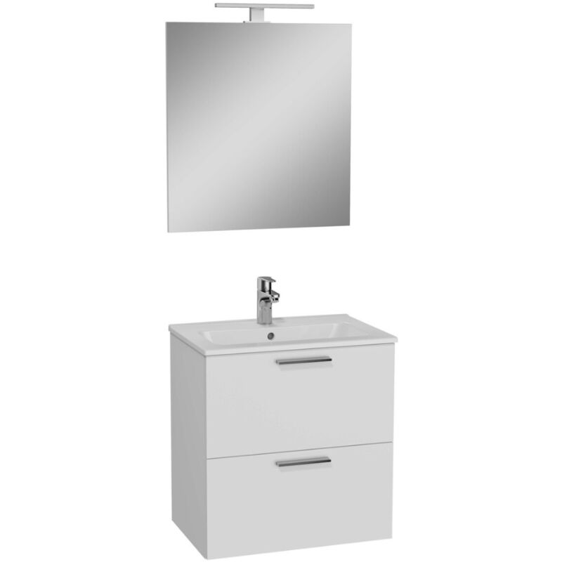 Vitra - Mia ensemble avec meuble pré-assemblé 59x61x39,5 cm + miroir + lavabo + éclairage led, blanc brillant (MIASET60B)