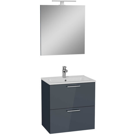 Vitra Mia ensemble meuble 59x61x39,5 cm avec miroir, lavabo et éclairage LED, Anthracite brillant (MIASET60A)