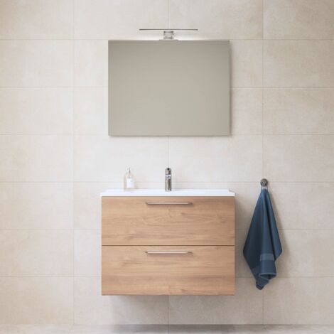 Vitra Mia ensemble meuble 79x61x39,5 cm avec miroir, lavabo et éclairage LED, Chêne (MIASET80D)