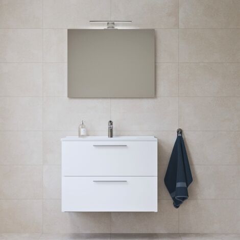 Vitra Mia ensemble meuble préassemblé 79x61x39,5 cm avec lavabo, miroir avec éclairage LED, Blanc brillant (MIASET80B)