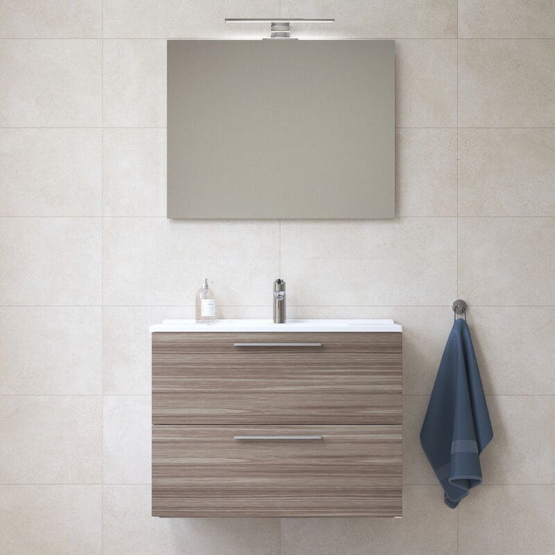 Vitra - Mia ensemble avec meuble pré-assemblé 79x61x39,5 cm + miroir + lavabo en céramique + éclairage led, cordoba (MIASET80C)