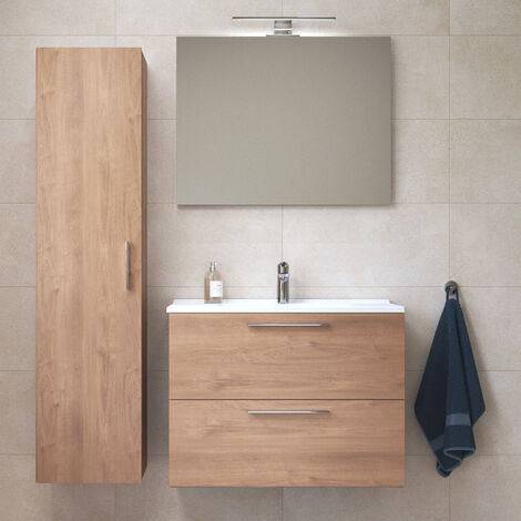 Vitra  Mia Möbelset Badezimmerschranks 79x61x39,5 cm mit Spiegel, Waschbecken und Led-Beleuchtung + Schrank 145x35x35cm für Badezimmer
