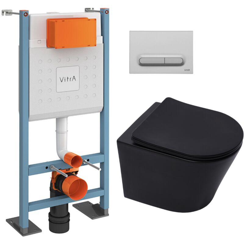 Pack wc Bâti autoportant V-Fix Core + wc sat Infinitio sans bride + Abattant SoftClose + Plaque chrome mat (VFTFBLINFI5) - Vitra