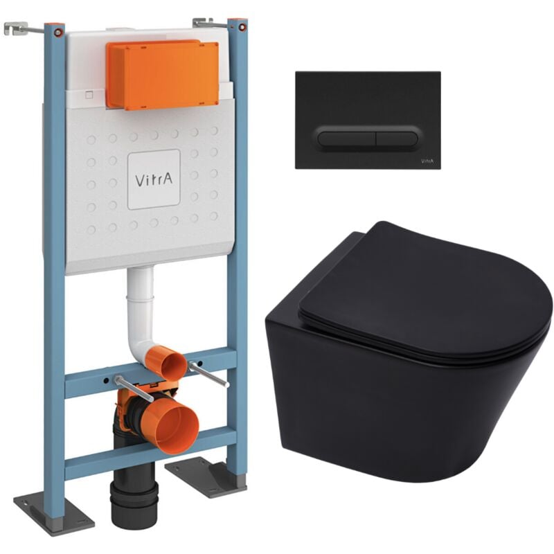 Pack wc Bâti autoportant V-Fix Core + wc sat Infinitio sans bride + Abattant SoftClose + Plaque noire mat (VFTFBLINFI6) - Vitra