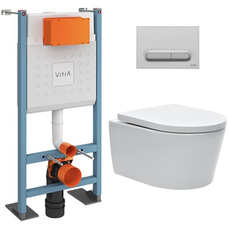 Pack wc Bâti-support autoportant V-Fix Core + wc sat sans bride et fixations invisibles + Plaque chrome mat (VFTFSAT5) - Vitra