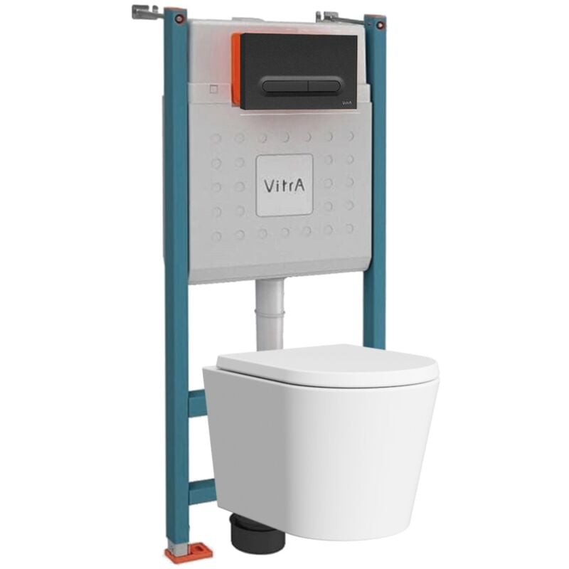 Pack wc Bâti-support autoportant V-Fix Core + wc sat sans bride et fixations invisibles + Plaque noire mat (VFTFSAT6) - Vitra