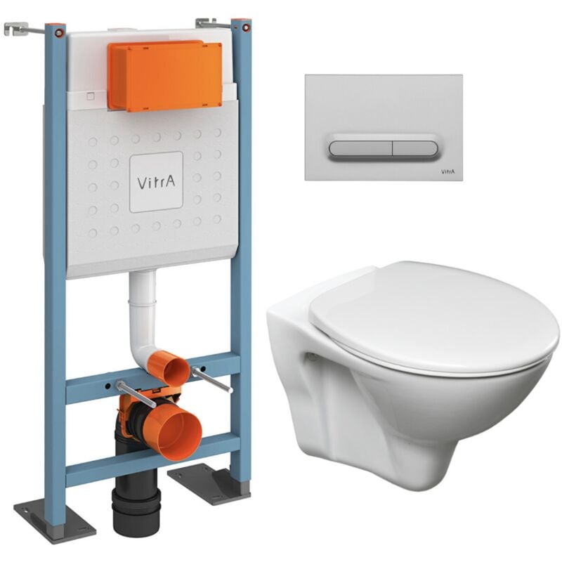 Pack wc Bâti-support autoportant V-Fix Core + wc suspendu S-line Pro avec abattant + Plaque chrome mat (VFTFSLPRO5) - Vitra