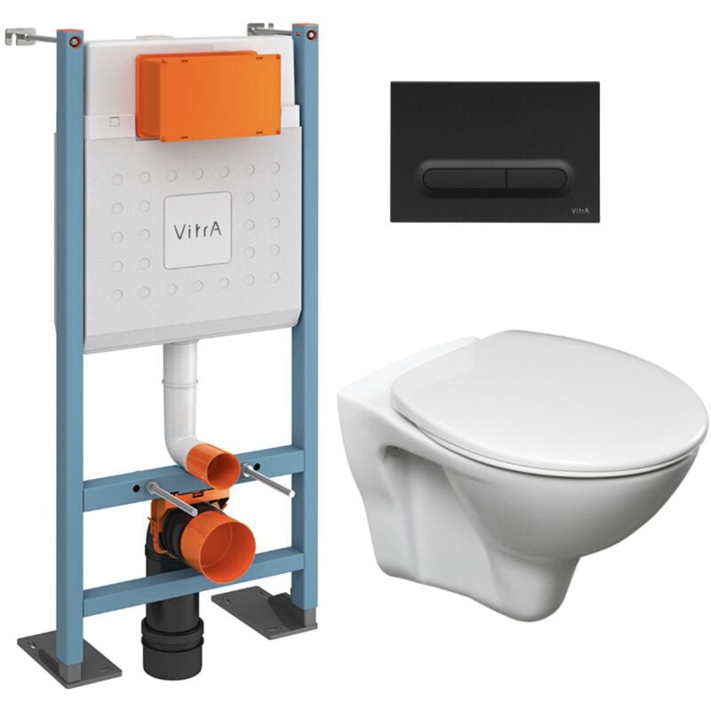Pack wc Bâti-support autoportant V-Fix Core + wc suspendu S-line Pro avec abattant + Plaque noire mat (VFTFSLPRO6) - Vitra
