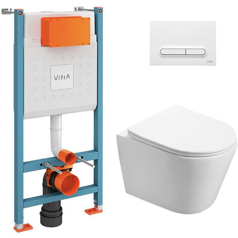 Vitra Pack WC Bâti-support V-Fix Core + WC SAT Infinitio sans bride + Plaque Blanc brillant