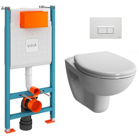 Vitra Pack WC Bâti-support V-Fix Core + WC suspendu Vitra Normus + Abattant SoftClose + Plaque, Blanc Brillant (V-FixNormus-1)