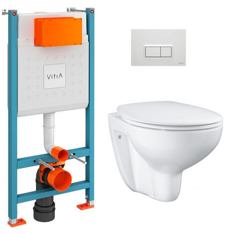 Vitra Pack WC Bâti-support V-Fix + WC Grohe Bau Ceramic sans bride + abattant softclose + Plaque, Blanc Brillant (V-FixBau-1)