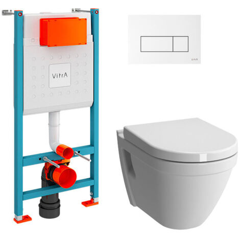 VitrA Pack WC S50 suspendu cuvette carénée + bati support mur porteur + plaque blanche