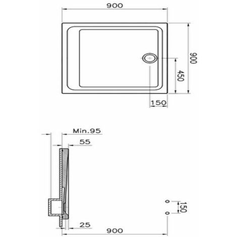 Vitra – Receveur de douche à encastrer carré 90x90cm en céramique extra plat – Antidérapant – Bonde 90mm – 5806L003M0578
