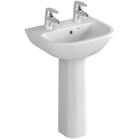 Vitra S20 Cloakroom Basin and Full Pedestal 500mm Wide 2 Tap Hole