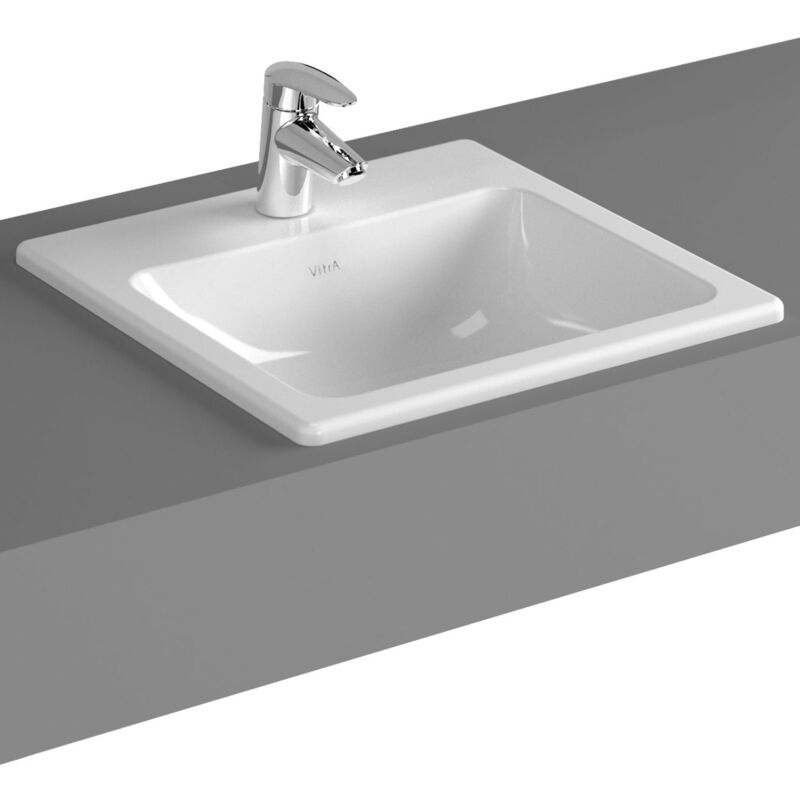 S20 Compact Inset Countertop Basin with Front Overflow 500mm Wide - 1 Tap Hole - Vitra