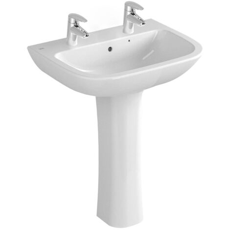 Vitra S20 Wash Basin and Full Pedestal 600mm Wide 2 Tap Hole