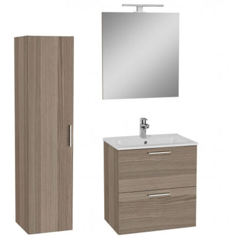 Vitra Set Mia ensemble meuble 59x61x39,5cm avec miroir, lavabo, éclairage LED + armoire 145x35x35cm, Cordoba