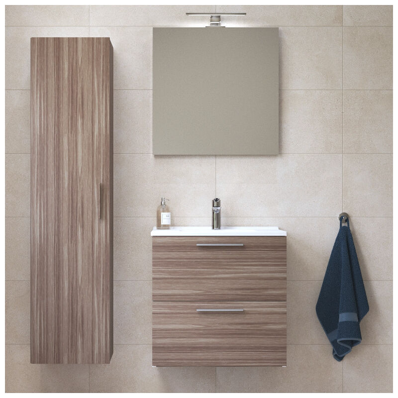 Vitra - Set Mia ensemble meuble 59x61x39,5cm avec miroir, lavabo, éclairage led + armoire 145x35x35cm, Cordoba