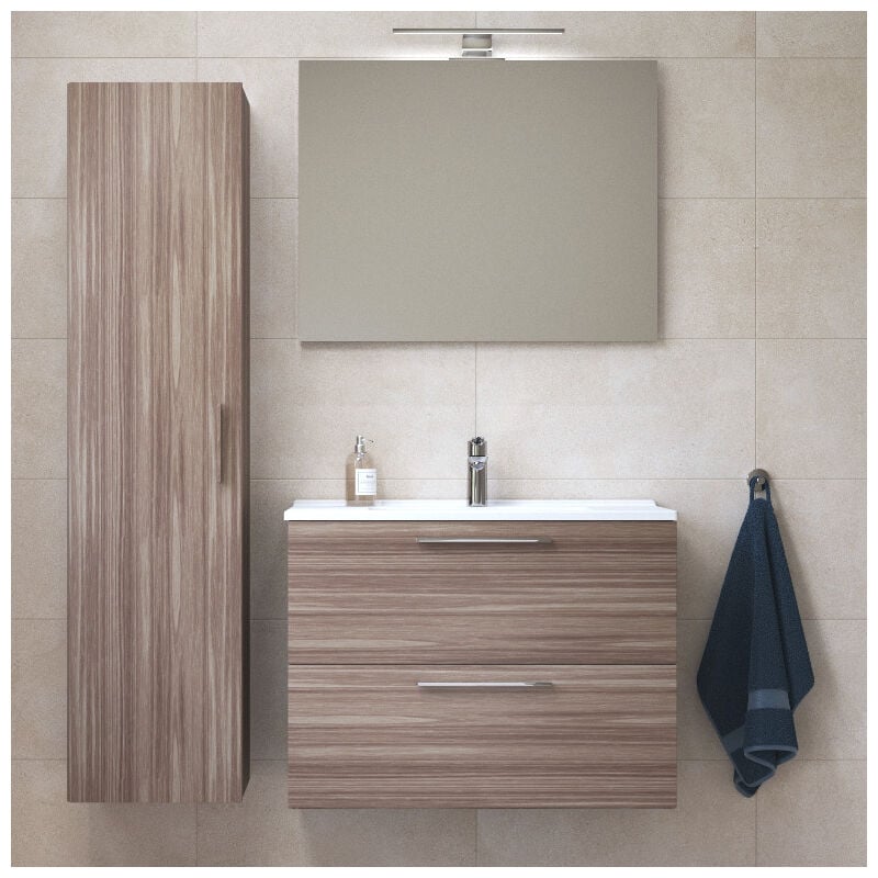 Vitra - Set Mia ensemble meuble 79x61x39,5 cm avec miroir, lavabo, éclairage led + armoire 145x35x35cm, Cordoba