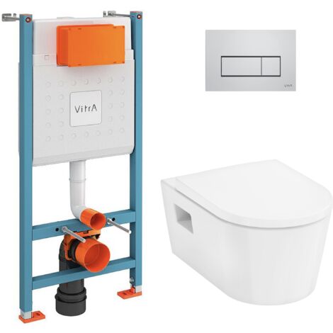 Vitra  V-Fix Core Pack WC bâti-support + WC sans bride Hansgrohe EluPuraS + Abattant SoftClose + Plaque chrome (VFIXPURA8)