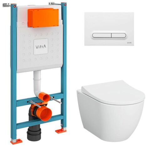 Vitra V-Fix Core Pack WC bâti-support + WC sans bride Vitra S60 + Abattant SoftClose + Plaque blanc (V-FixS60-4)