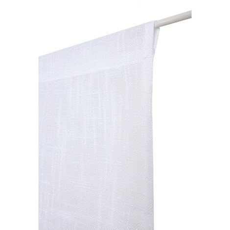 RIDEAUDISCOUNT Vitrage 60 x 150 cm Passe Tringle Effet Lin Uni Blanc