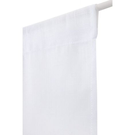 RIDEAUDISCOUNT Vitrage 80 x 160 cm Passe Tringle Effet Lin Grosse Trame Uni Blanc