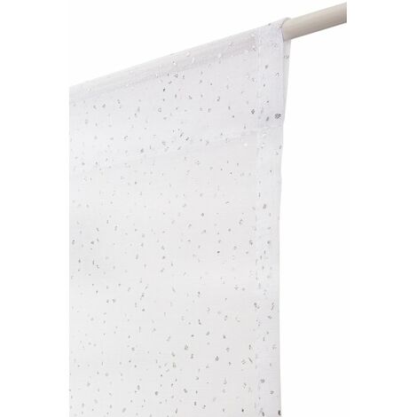 Vitrage 90 x 210 cm Passe Tringle Effet Lin Imprimé de Points Effet Feuille Argentée Blanc - Blanc