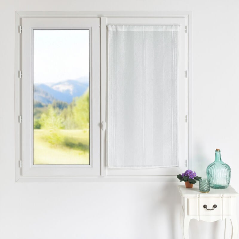 Petit voilage droit uni à rayures fantaisie Blanc 90x210 cm