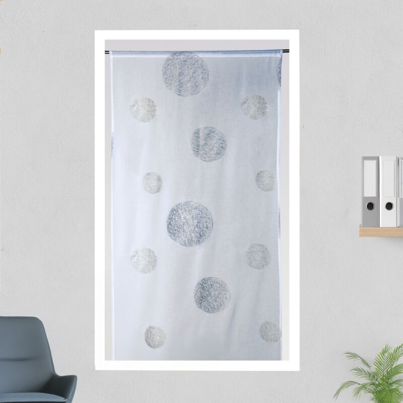 Petit voilage en étamine brodée ronds mêlés '5 mondes' Blanc 90x210 cm