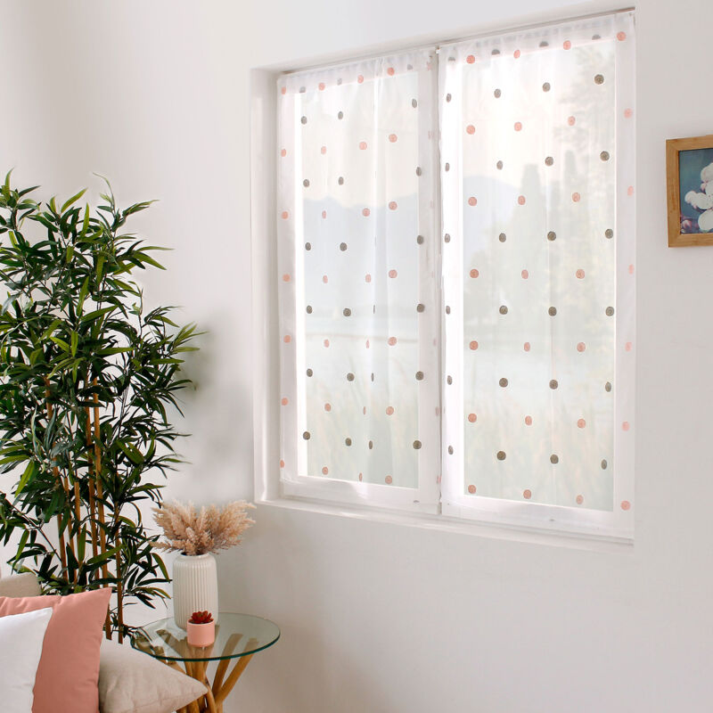 Paire de petits voilages droits à pois colorés Gris Perle 60x90 cm