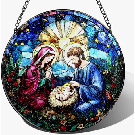 Vitrail chrétien 20 cm – Attrape-soleil pour fenêtre